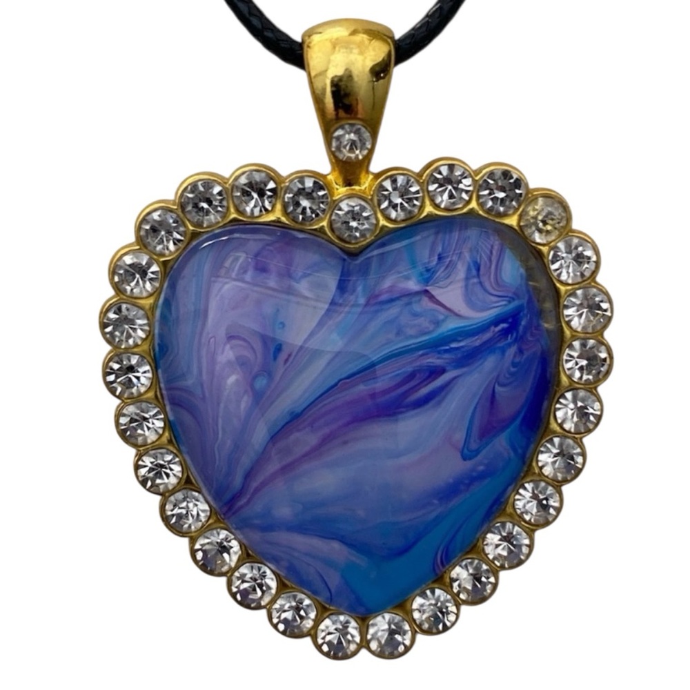 Handmade Heart Pendant Necklace Blue Art Cabochon by Svetlana Yeung